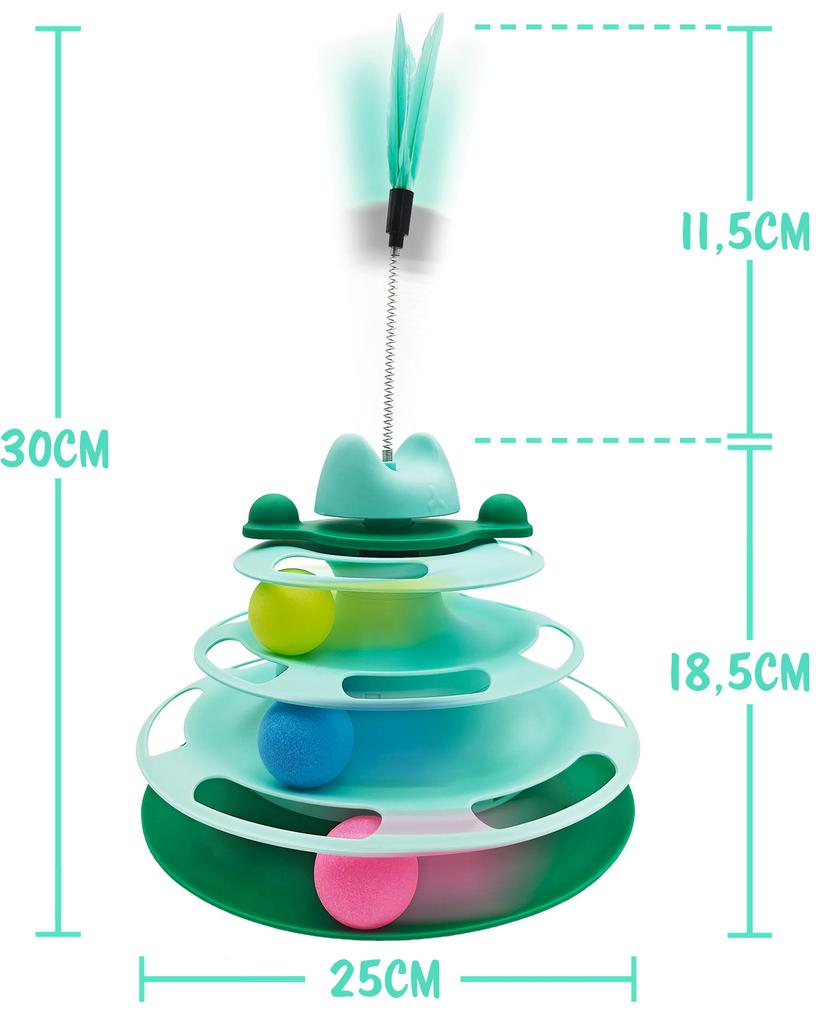 Mersjo THEODORE'S TOWER Interactive 3-Level Cat Toy with Balls and Feather (25x18.5x30 cm)