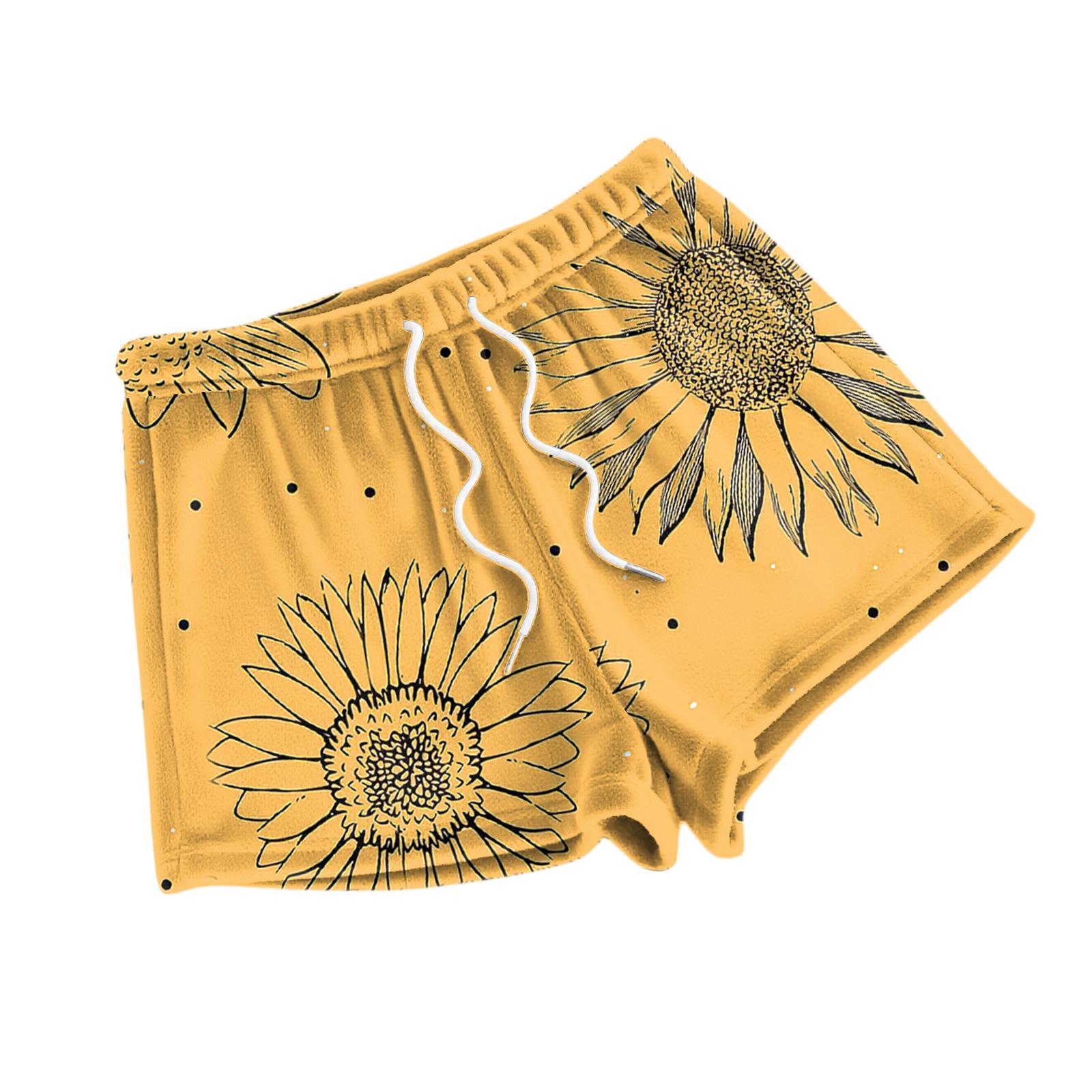 

Женские модные пижамные шорты свободного кроя с флисовым цветочным принтом, повседневные брюки XL жёлтый