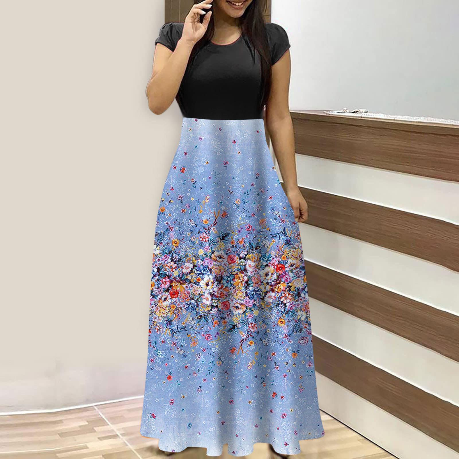 

Женские модные повседневные свободные платья с круглым вырезом и коротким рукавом XXXL синий