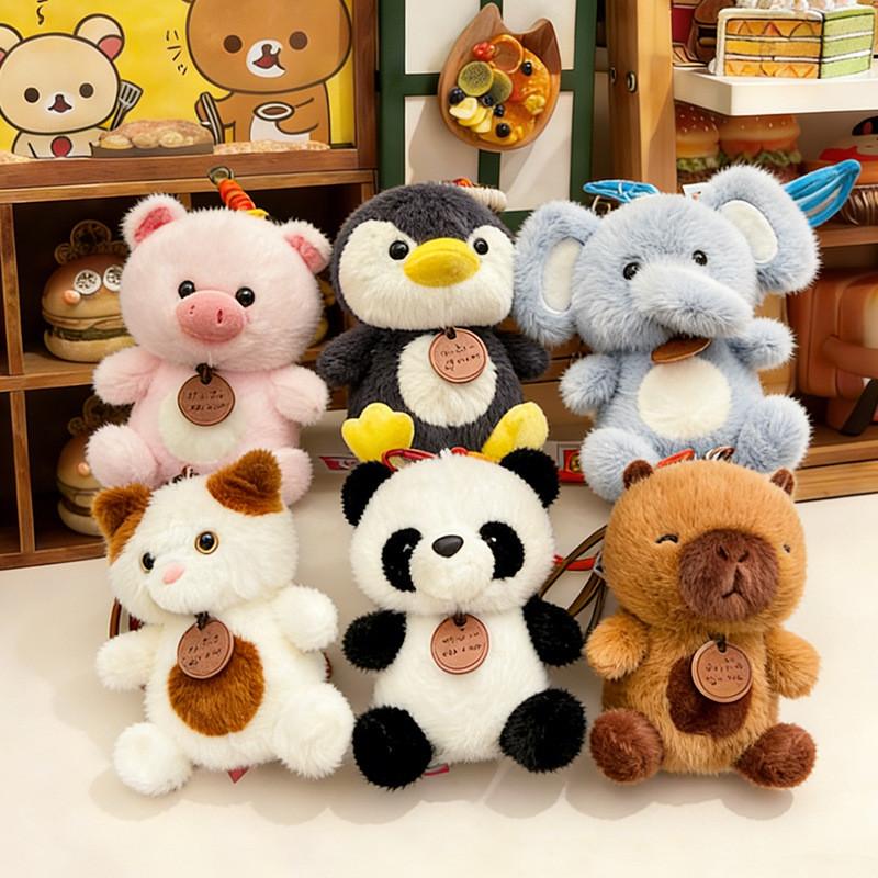 Cartoon Dog Capybara Elephant Bear Dinosaur Cat Plush Toy Keychain For Gift Giving