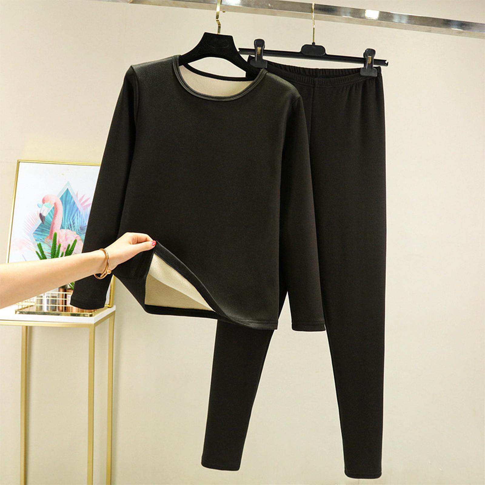 

Женская повседневная и удобная теплая и плюшевая одежда для сна с круглым вырезом и брюки для сна больших размеров, внутренний комплект XXL чёрный