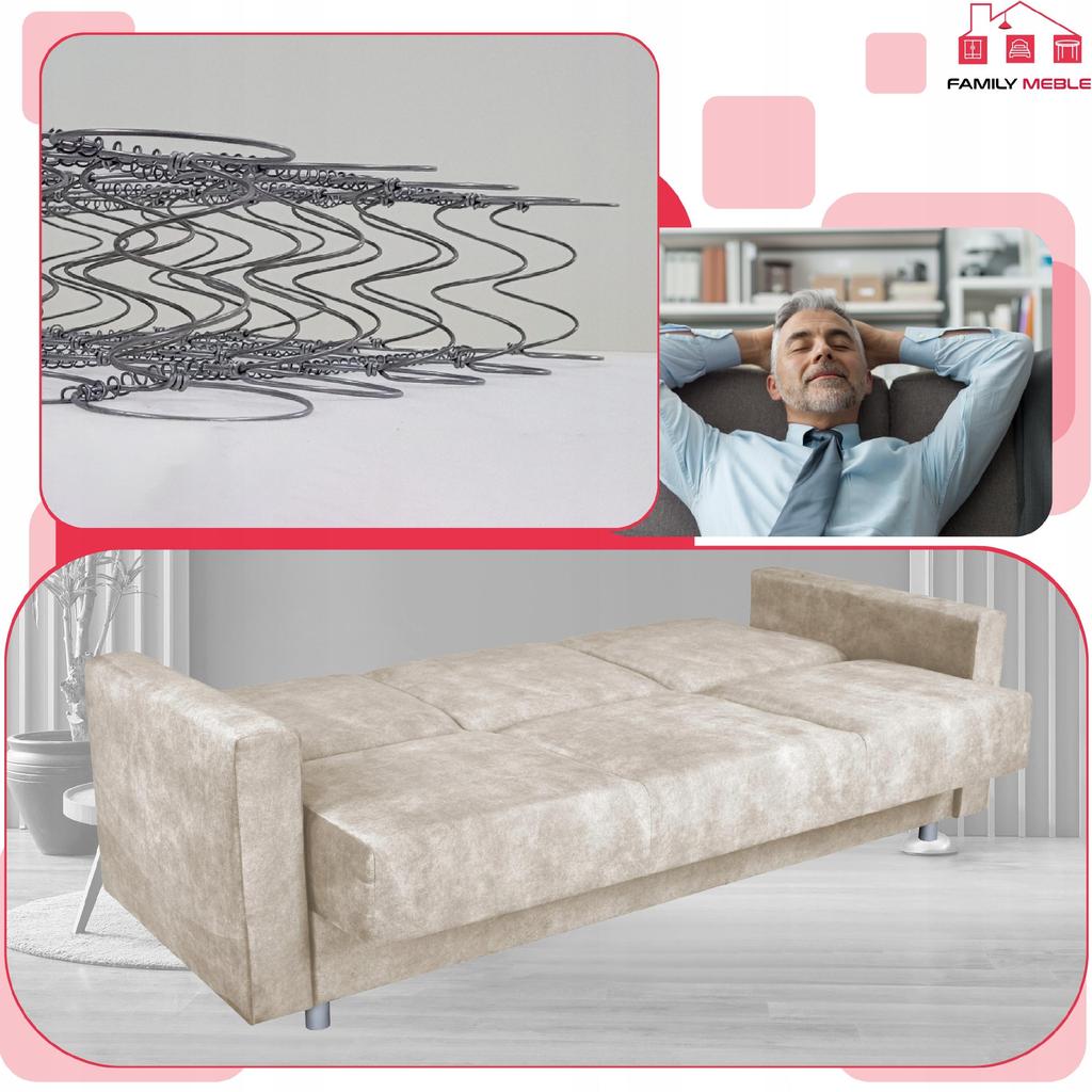 Zestaw mebli wypoczynkowy Alicja wersalka kanapa fotele Family Meble beżowy