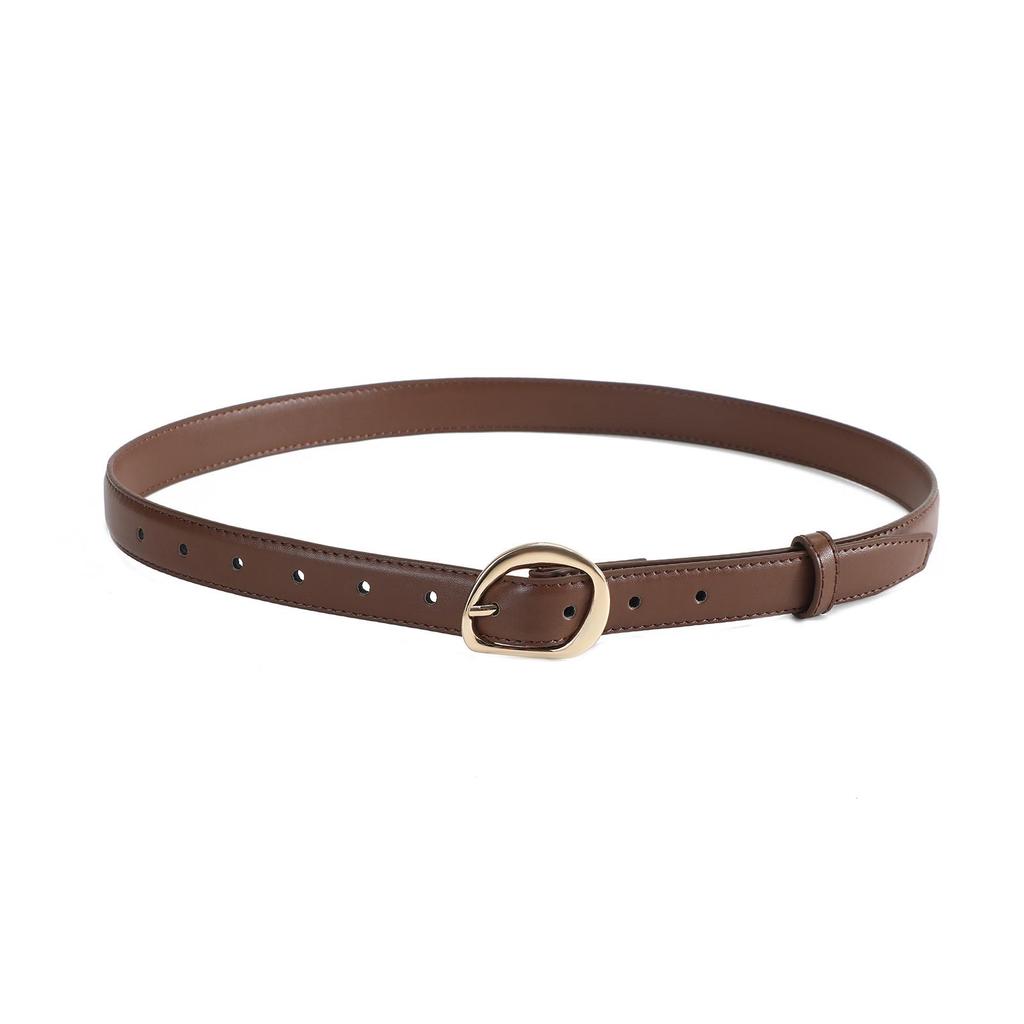 High-End Versatile Maillard Retro Leather Women's Thin Belt with Skirt, Jeans, or Waist Bag