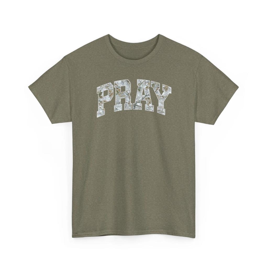 PRAY Camo Marble Letter Tee | Religious Scripture Shirt