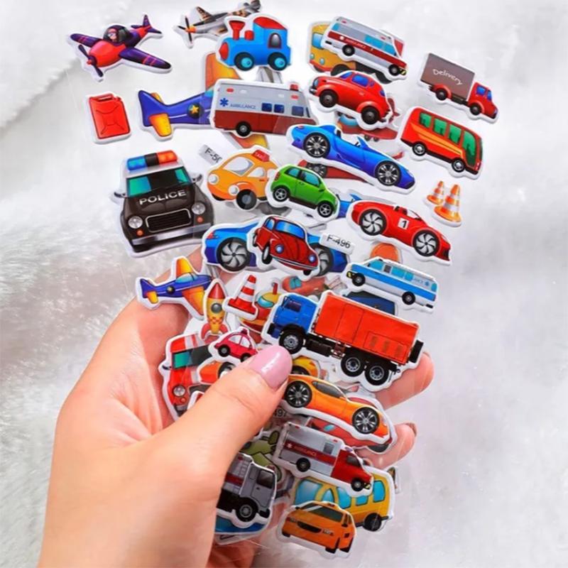 10 Sheets 3D Puffy Stickers for Kids Cartoon Vehicle Stickers kindergarten Reward Stickers Toys for Children Gift for Boys Girls
