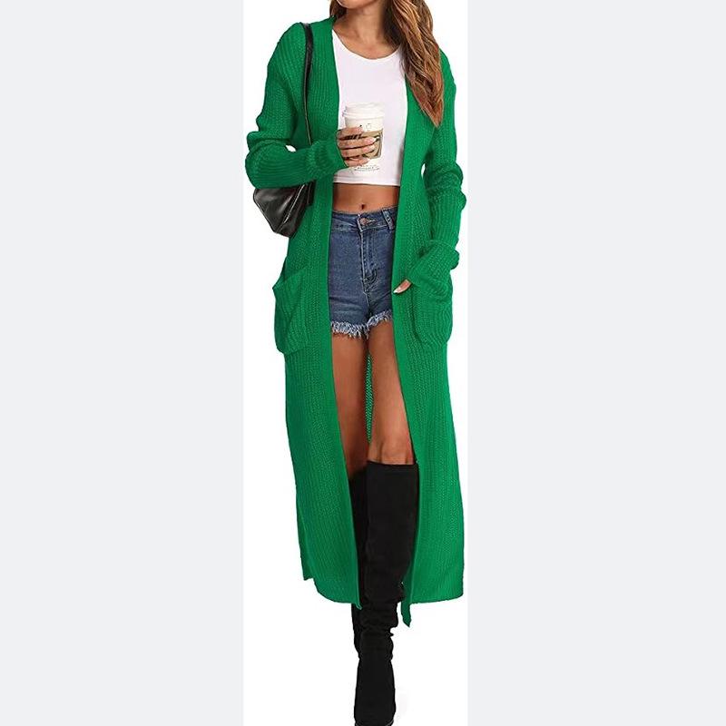 Women's Cross-Border Knit Cardigan with Pockets & Slits - Multicolor