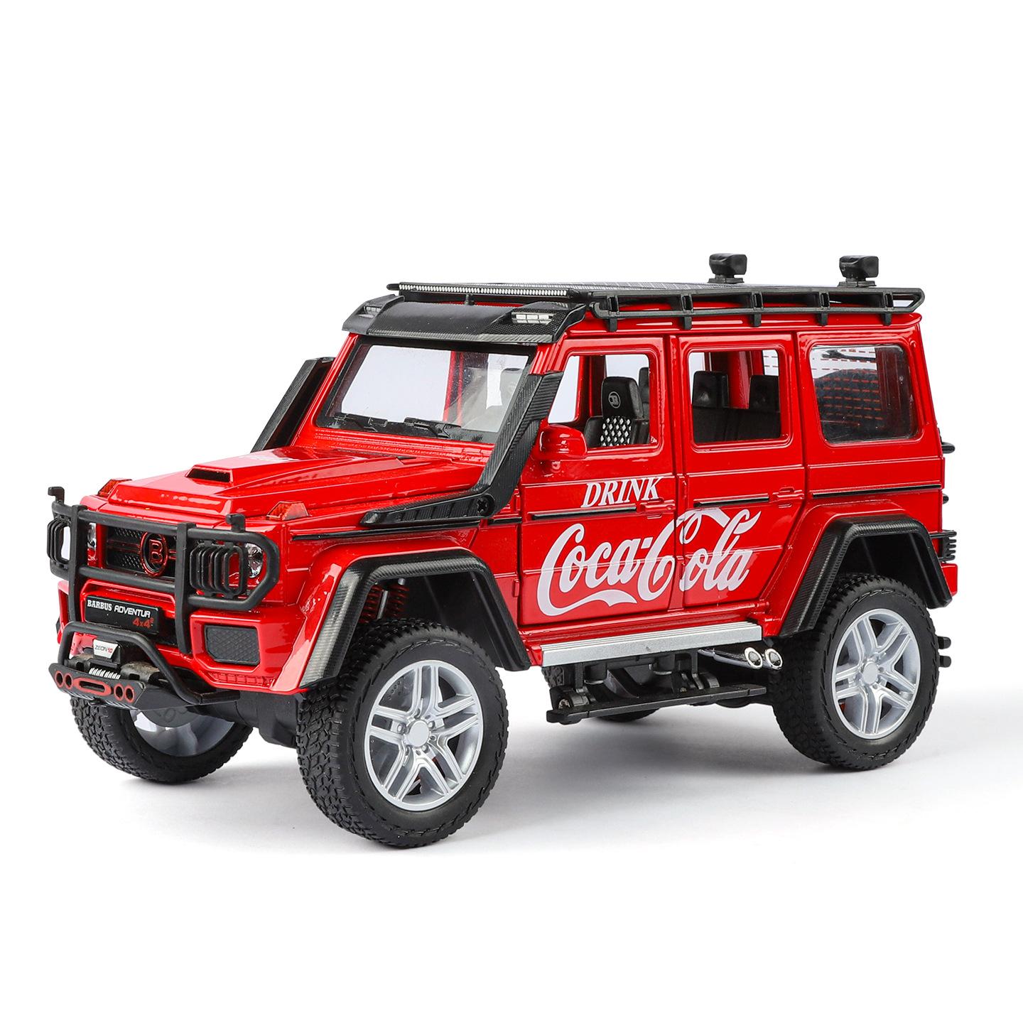 

1/24 G500 Coca-Cola Off-road Vehicle Model with Opening Doors, Sound and Light, Pull-back Function, Toy Gift for Boys червоний