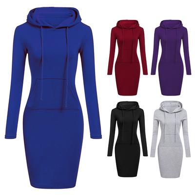 Dream Planet Tendance Chaud Sexy Automne Solide Hiver Femmes Couleur Sweat Poche Longue Pull À Capuche Robe