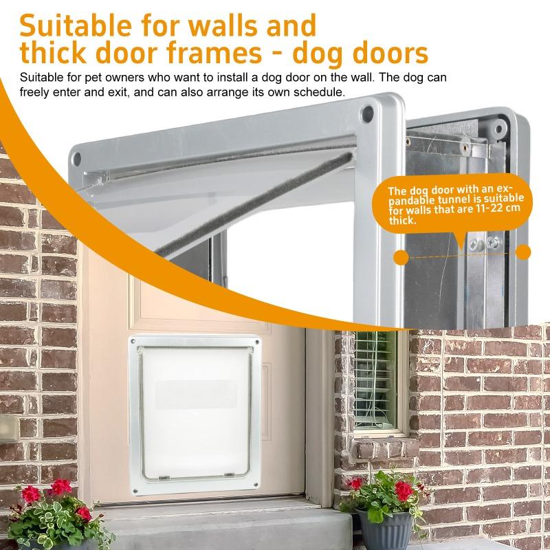 Aluminum Alloy Pet Door Flap Magnetic Suitable Walls Thick 11-22CM Dog Door Free Entry Exit Two Way Cat Doors Safety Double Lid