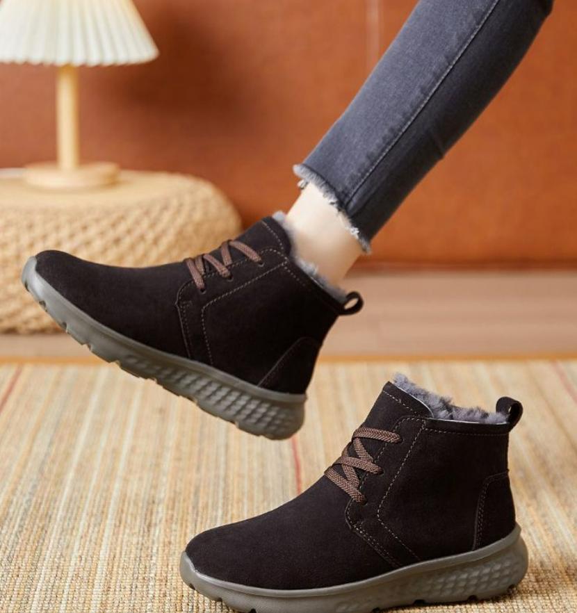 New Women's Matte Suede Snow Boots - Solid Color Lace-Up Ankle Boots with Anti-Slip Sole, Winter Warm Casual Shoes