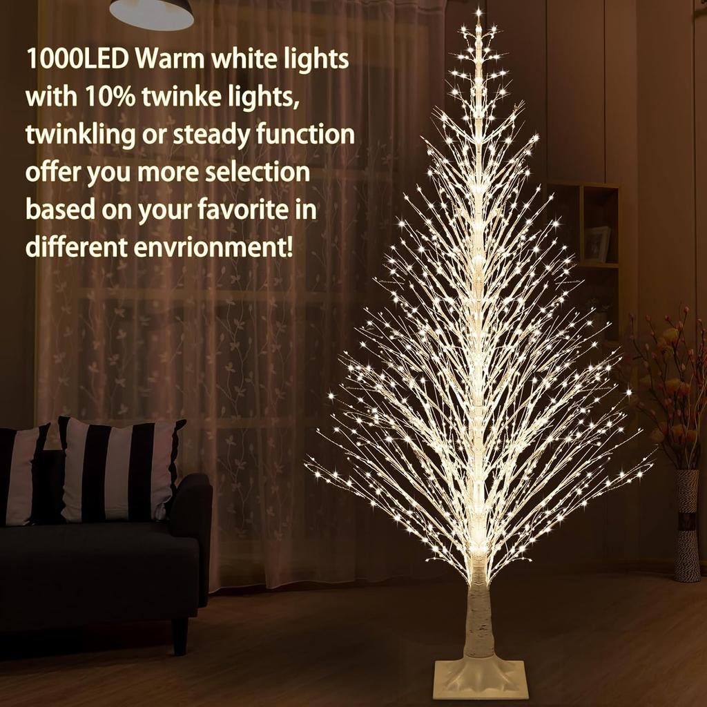 7FT Lighted Birch Tree LED Warm White Twinkle or Steady Lights for Indoor/Outdoor Christmas Decoration