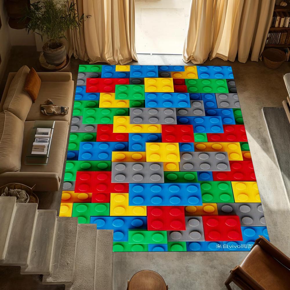 Playful Retro Lego Block Theme Decor Rug for Living Room Bedroom Kids' Room Leisure Area Home Decor Comfortable Non Slip Durable
