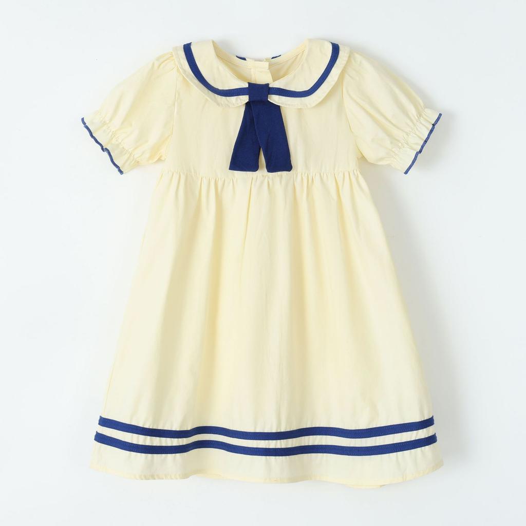 Girls' School-style Short-sleeved Cotton Dress For Children, Children's Casual Dress