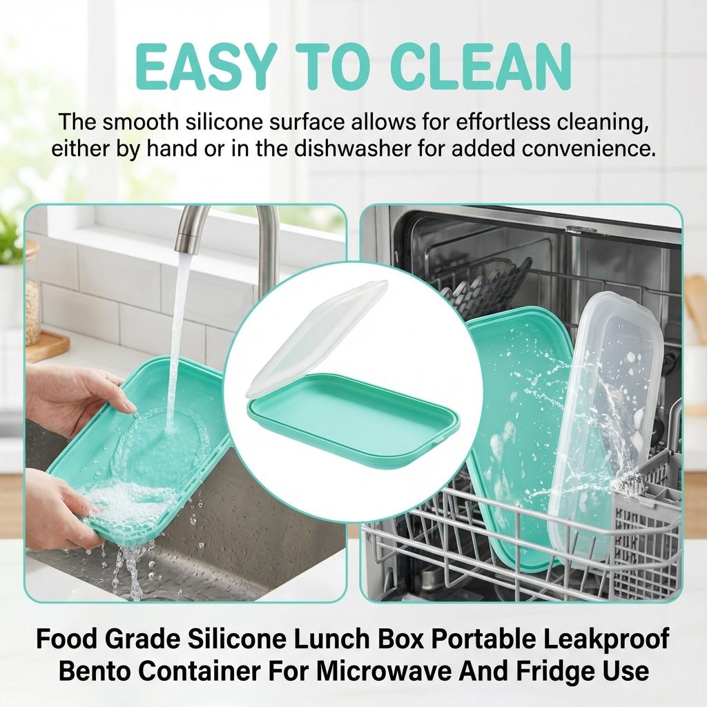 Food Grade Silicone Lunch Box Portable Leakproof Bento Container For Microwave And Fridge Use