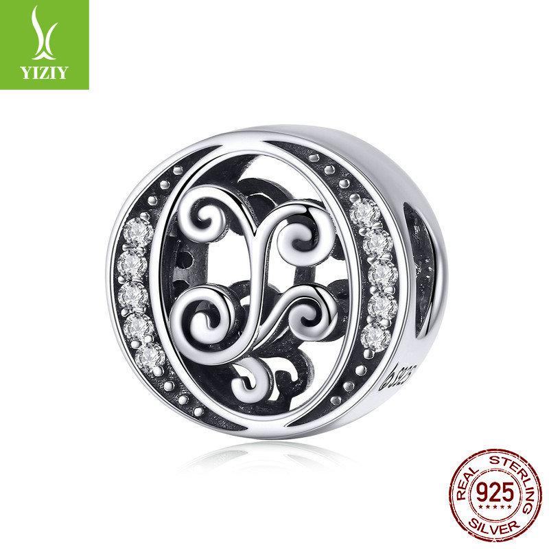 26 Letter Diy Bracelet Beaded Accessory, Zircon Sterling Silver Beads Loose Beads Bsc030