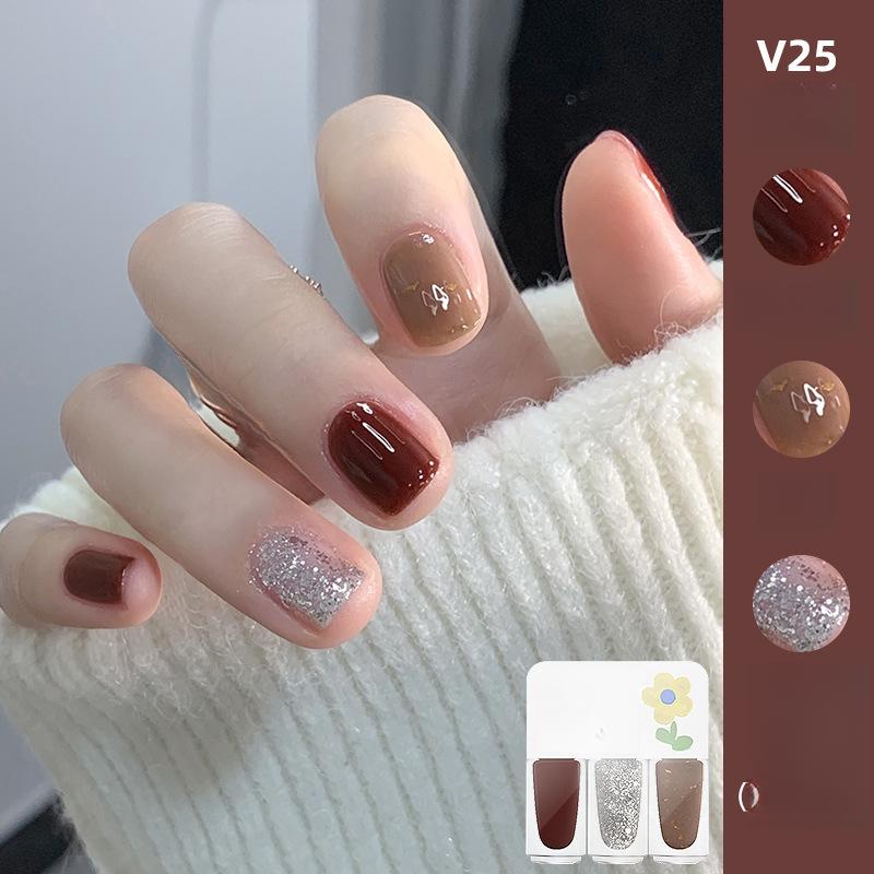 3PCS/1pack No-bake Quick-drying Long-lasting White Sequins Fine Glitter Ice Transparent Naked Tear Nail Polish Set
