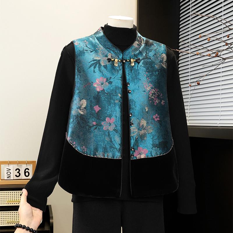 

2026 Women s Plus Size Chinese-Style Frog Button Vest - Spring/Autumn Thin Retro Gilet for Middle-aged & Elderly XL (90-104 jin)