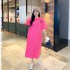 Summer's New Fashionable Mid-length Large-sized Slit Printed T-shirt and Long Over-the-knee Dress