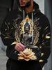 Męska bluza z kapturem o regularnym kroju z kieszenią typu kangur i regulowanymi sznurkami, idealny casualowy prezent na jesień i zimę, streetwear