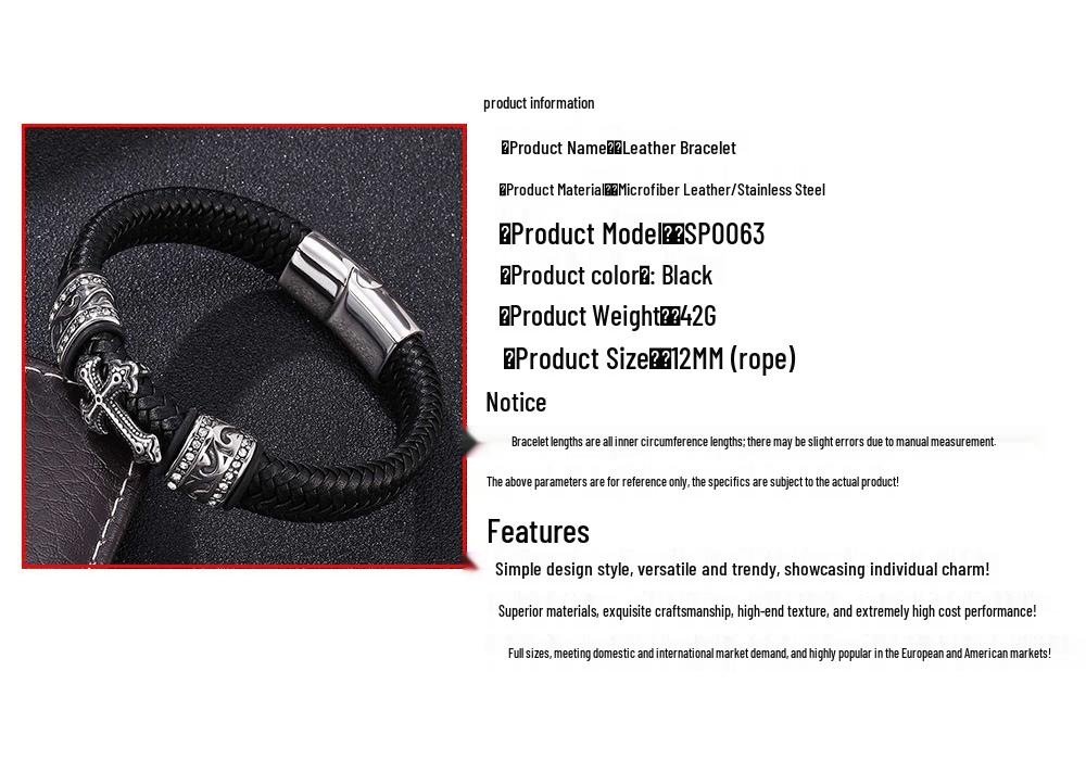 Top-Selling Men's Retro Braided Rope Bracelet - Personalized Cool Cross Design