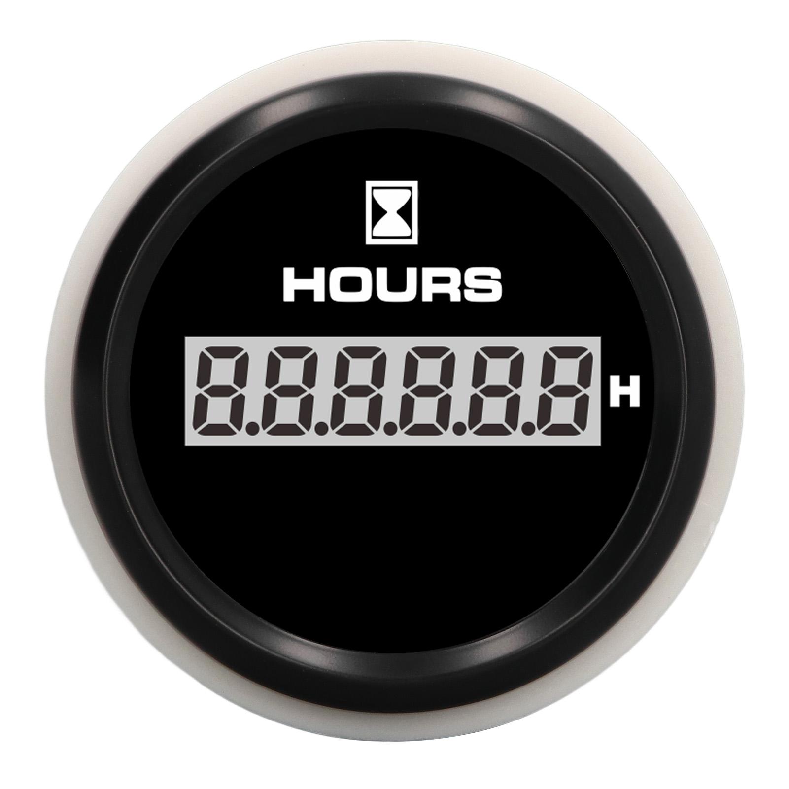 

52-міліметровий цифровий лічильник мотогодин 0‑99999.9H Чорний циферблат 7-кольорове підсвічування IP67 Водонепроникний DC 9‑32V для морських човнів