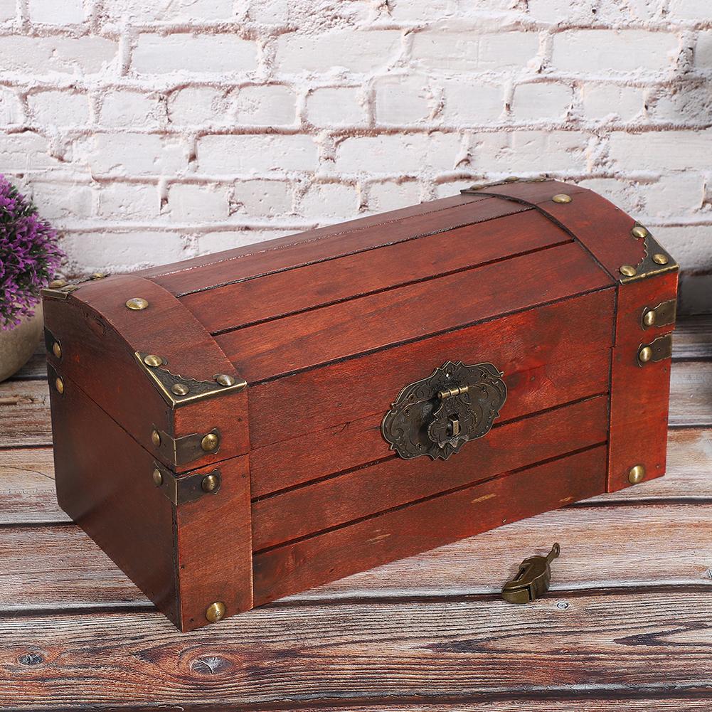 Wooden Jewelry Box Vintage Jewelry Storage Box Organizer Decoration Prop with LockS #1