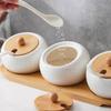 Set di barattoli per spezie in ceramica con coperchio in bambù, cucchiaino e vassoio, contenitore per sale, zucchero e condimenti da cucina