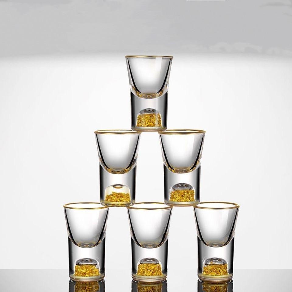 Best Quality 24K Gold Foil Crystal Sake Liquor Spirits Shot Glasses Depth Bomb Cocktail Mini Wine Glass Sheezer Strong Drink Cup