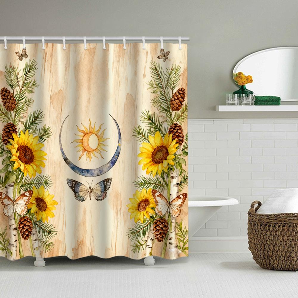 1/4 Marine Organisms Print Shower Curtains, Toilet Seat Decoration, Shower Curtain with Carpet and Toilet Lid, 70.8x70.8 Inch