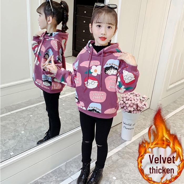 Girls' Cartoon Fleece Hooded Sweatshirt - Autumn/Winter 2025 Kids' Fashionable Thick Top