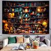 Study Tapestry Invisible Bookshelf Vintage Book Tapestry Gothic Skull Retro Library Wall Hanging for Bedroom Dorm Home Decor