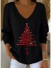 2025 3D Print V-Neck Drop Shoulder Christmas Pullover for Women
