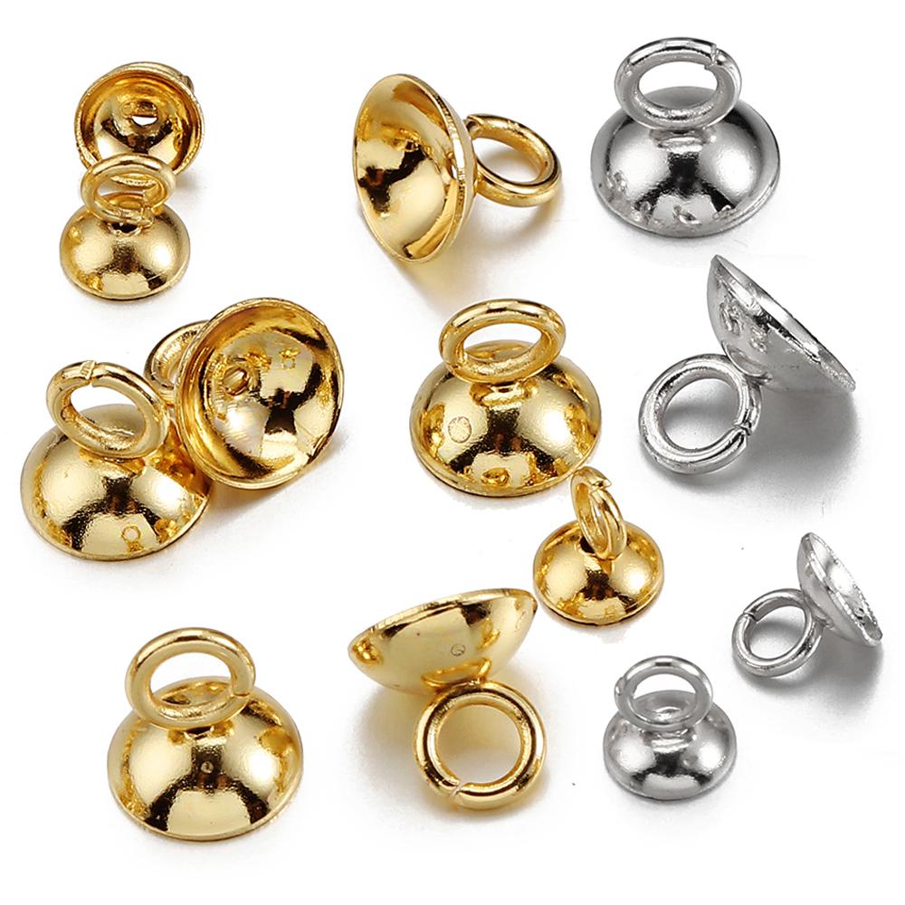 20pcs Gold Color Stainless Steel Beads End Caps Pearl Beads Charms Pendants for DIY Earrings Necklace Jewelry Making Components