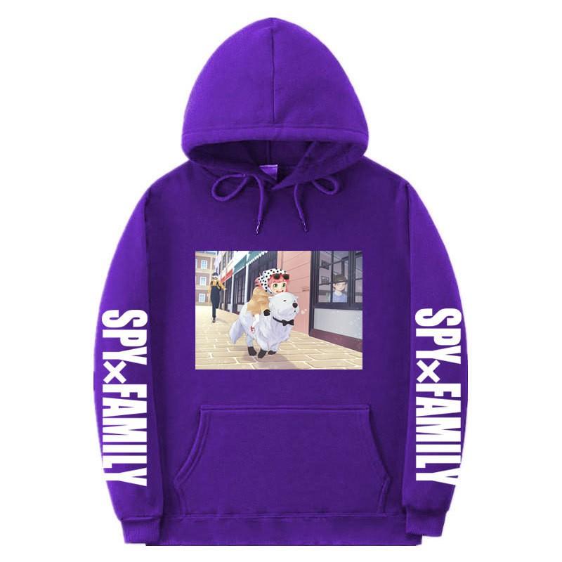 Spy X Family Anime Print Hooded Sweatshirt Men Women Oversized Fleece Pullover With Ribbed Hem