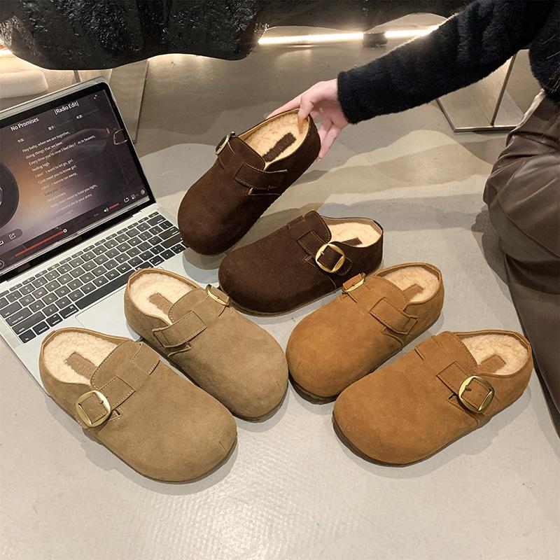 Lazy version~ retro slippers outer wear 2025 autumn new thick-bottomed casual bag head half slippers women's Boken tow