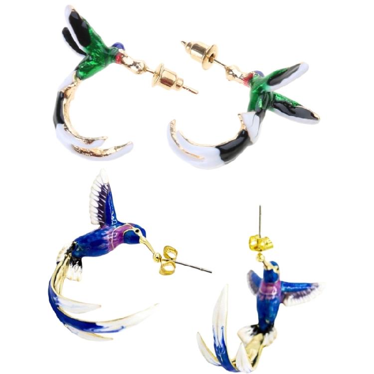 Elegant Hummingbird Enamel Earrings Sturdy Alloy Fashion Statement Pieces for Trendy Women Party and Daily Wear