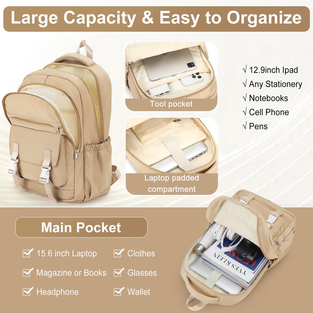School Bag for Girls Waterproof Multi-Pocket Nylon School Backpack for Student Lightweight Adjust Strap Laptop Bookbag Mochilas