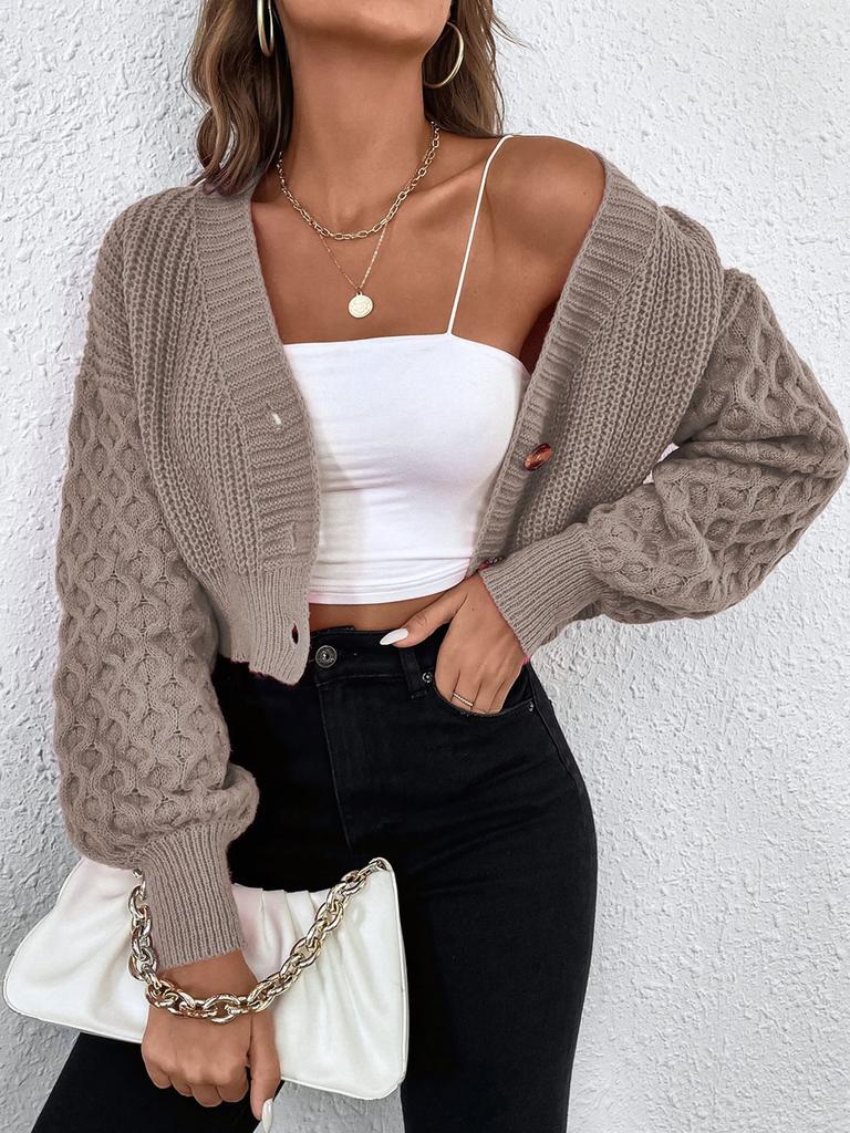 Women's Wool Cardigan Sweater Spring/Autumn Outerwear V-Neck Solid Color Design Oversized Knit Open-Front Cardigan