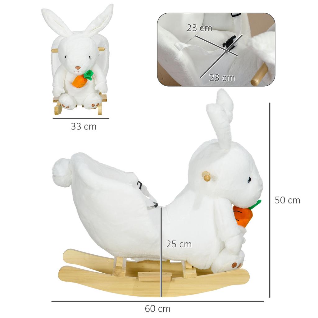 Rabbit Rocking Animal with Sounds and a Safety Harness. 60x33x50cm. White