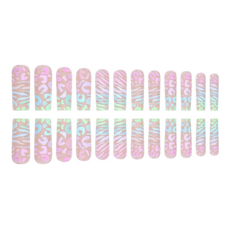 Long Press-On Nails With Geometric Line Design Sweet Style Fake Daily Wear