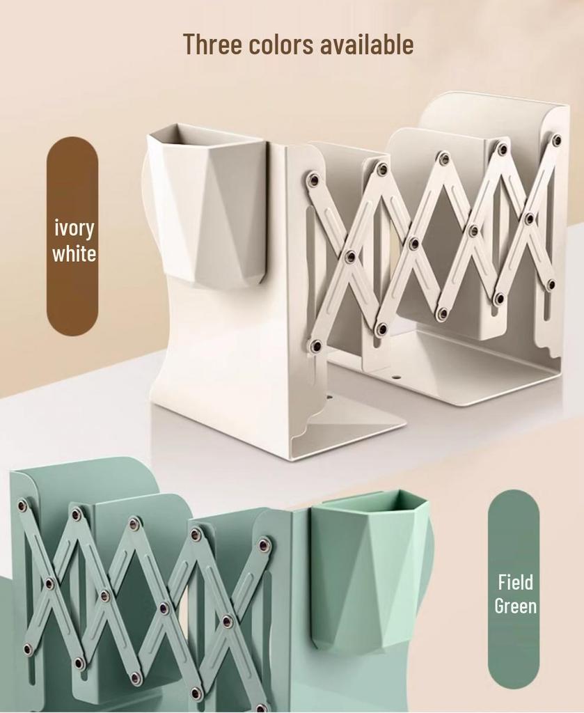 Foldable Desktop Book Rack with Pen Holder and Baffle.