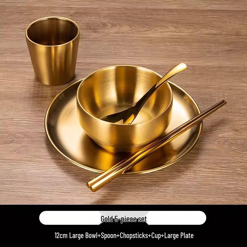 Sheng Xin Hui 304 Stainless Steel Gold 5-Piece Dinnerware Set