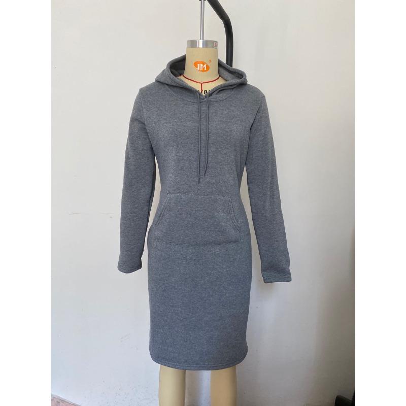 Women Casual Dress Long Sleeve Hooded Jumper Pockets Sweater Tops