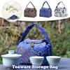Vintage Teaware Storage Travel Bag Fabric Thickened Protective Tea Set Organizer Outdoor Portable Bag for One Teapot+Two Teacups