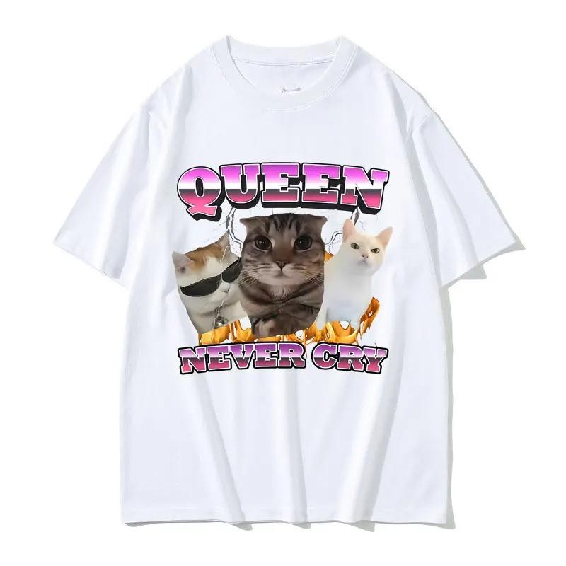 Vintage Never Cry Cat Funny Meme Graphic T Shirt Women Casual Humor Silly Cats Lover Tshirts Short Sleeve Tees Graphic T Shirts