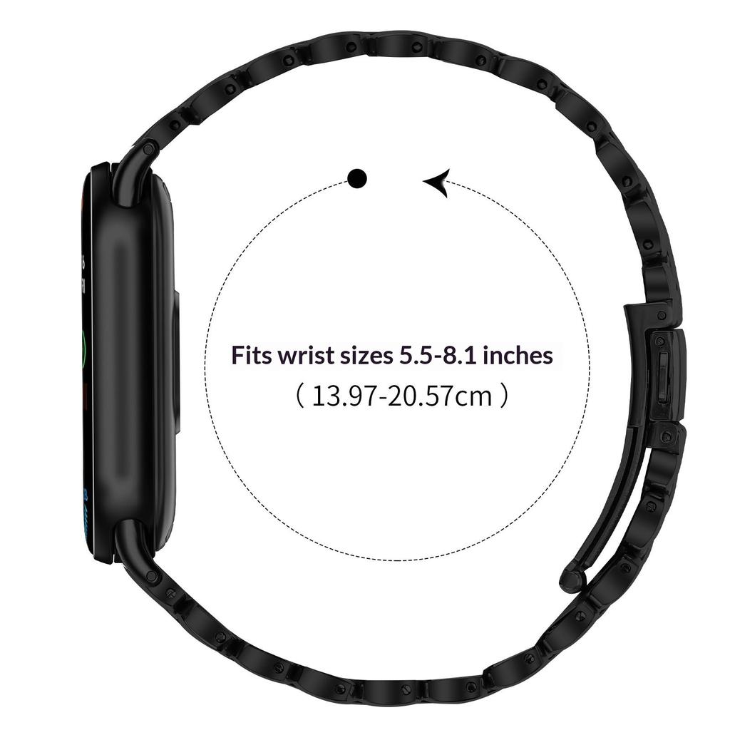 Metal Watch Band for Xiaomi Smart Band 10/9/8 Pearl-Shape Stainless Steel Black Wrist Strap