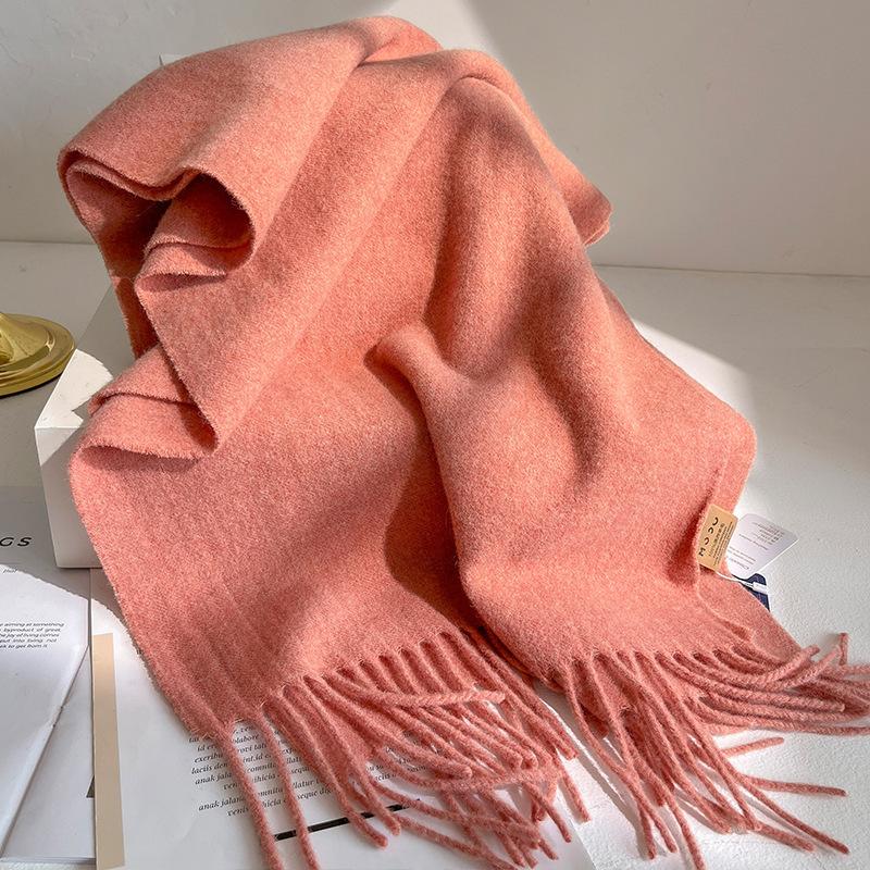 100% Australia Wool Scarf Women Winter Soft Warm Scarves Solid Color Shawl Thickened Luxury Cashmere Pashmina Lady Hijab Gift