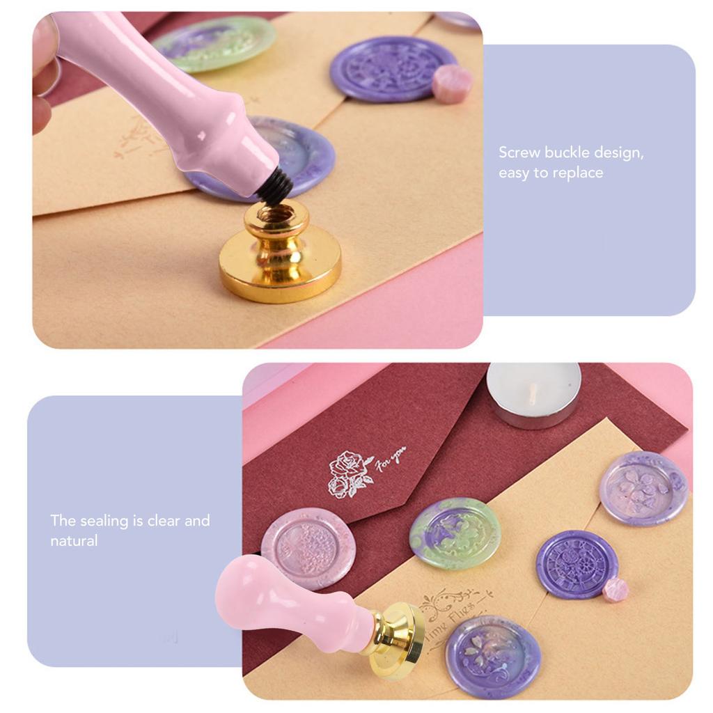 Wax Stamp Kit Retro Removable Handle Pattern Wax Stamp Sealing Kit for Envelope Invitation