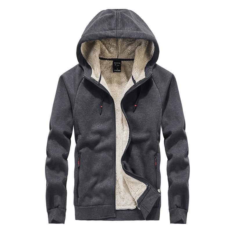 Men's Plush Lamb Fleece Hooded Sweatshirt - Thick, Loose, Warm Cardigan for Autumn and Winter Sports Leisure