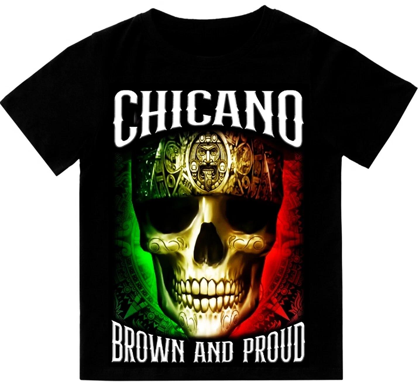 Chicano Brown And Proud Mens Skull T-Shirt Printed On Shaka Heavyweight Tee XS
